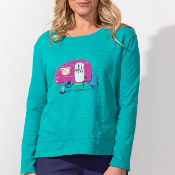 NWT Escape by Habitat Gone Glamping Peacock Print Top Sz L/XL - Picture 1 of 6